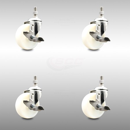 Service Caster 4 Inch 316SS Nylon Wheel Swivel 1/2 Inch Threaded Stem Caster Set Brake SCC SCC-SS316TS20S414-NYS-TLB-121315-4